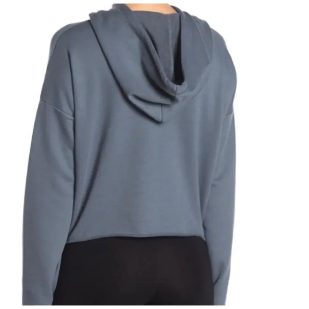 Alo Yoga Cropped Hoodie Blue Gray Drawstring Athleisure Lounge‎ Sweatshirt Cozy